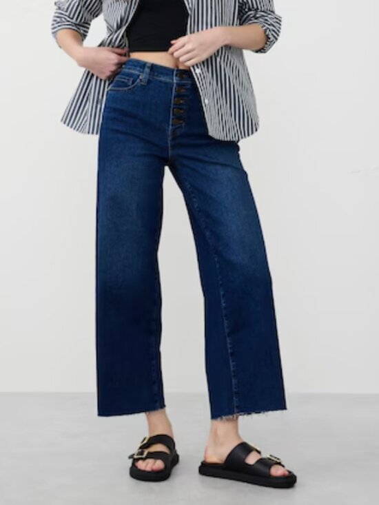 Banana Republic Denim - Banana Republic Wide-Leg High-Rise Full Length Raw Hem Stretch Blue Jeans, 27/4